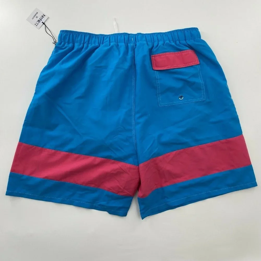NoNetz Men's Brian Swim Shorts Trunk Turquoise Blue/Pink Stripe UPF 50+ Size 2X